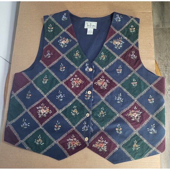 Tantrums Jackets & Blazers - VTG TANTRUMS Women's SZ 1X Floral Embroidered Patchwork Vest Cottagecore